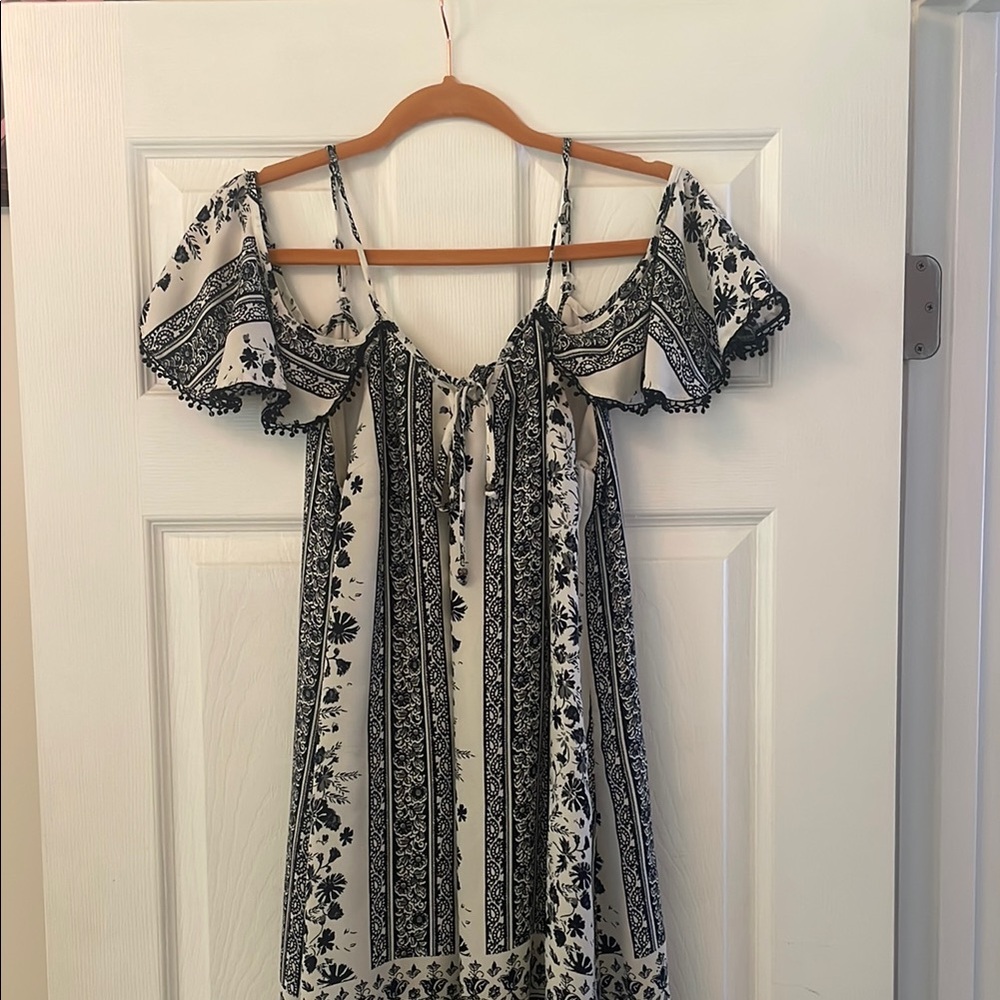 Floral Off-Shoulder Dress - Black and White